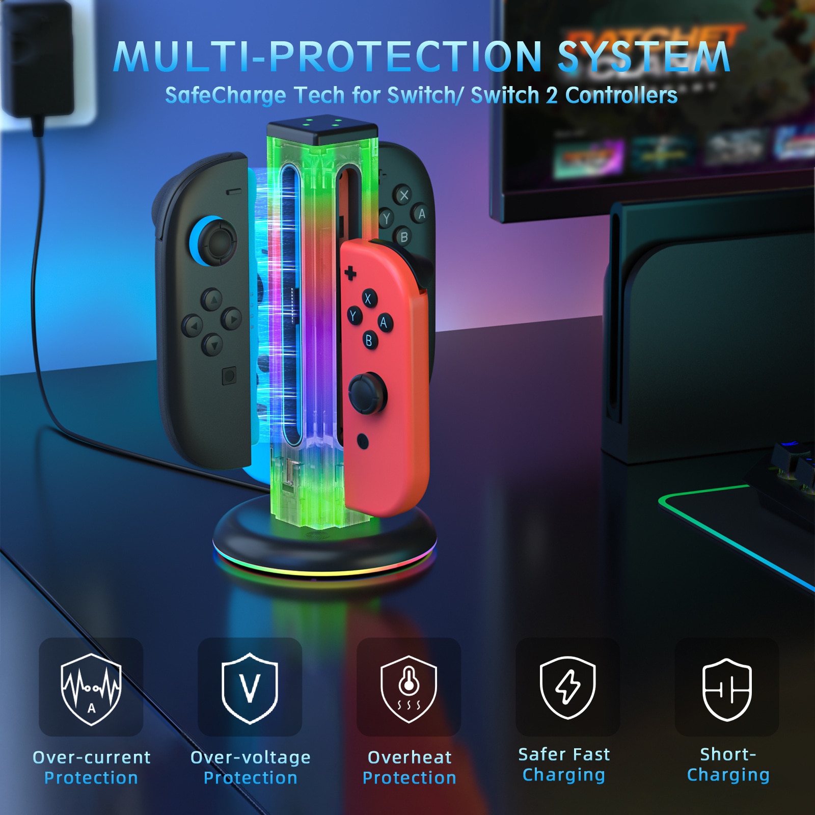 Joy-Con Latausteline RGB-valaistuksella Nintendo Switch 2 Musta