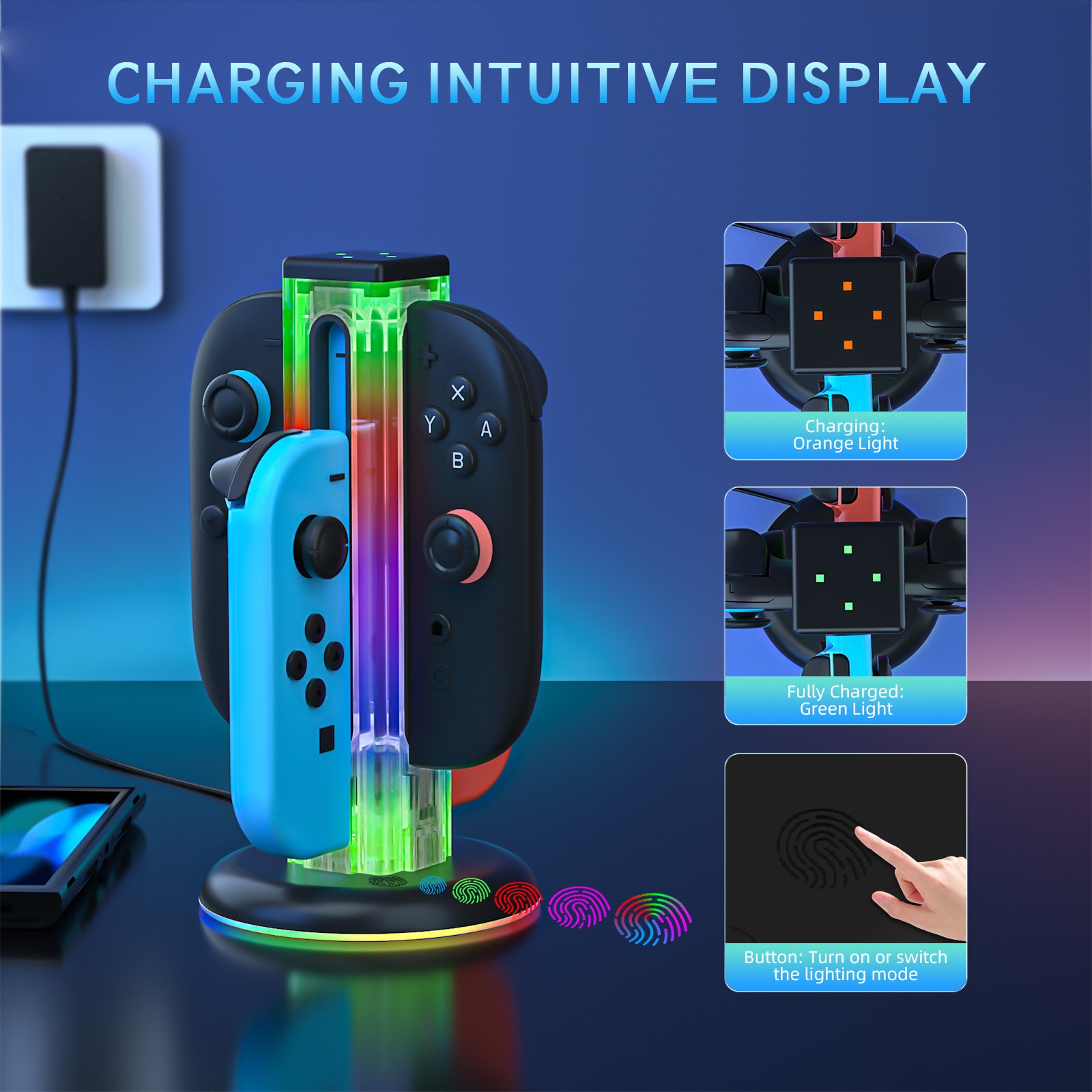 Joy-Con Latausteline RGB-valaistuksella Nintendo Switch 2 Musta