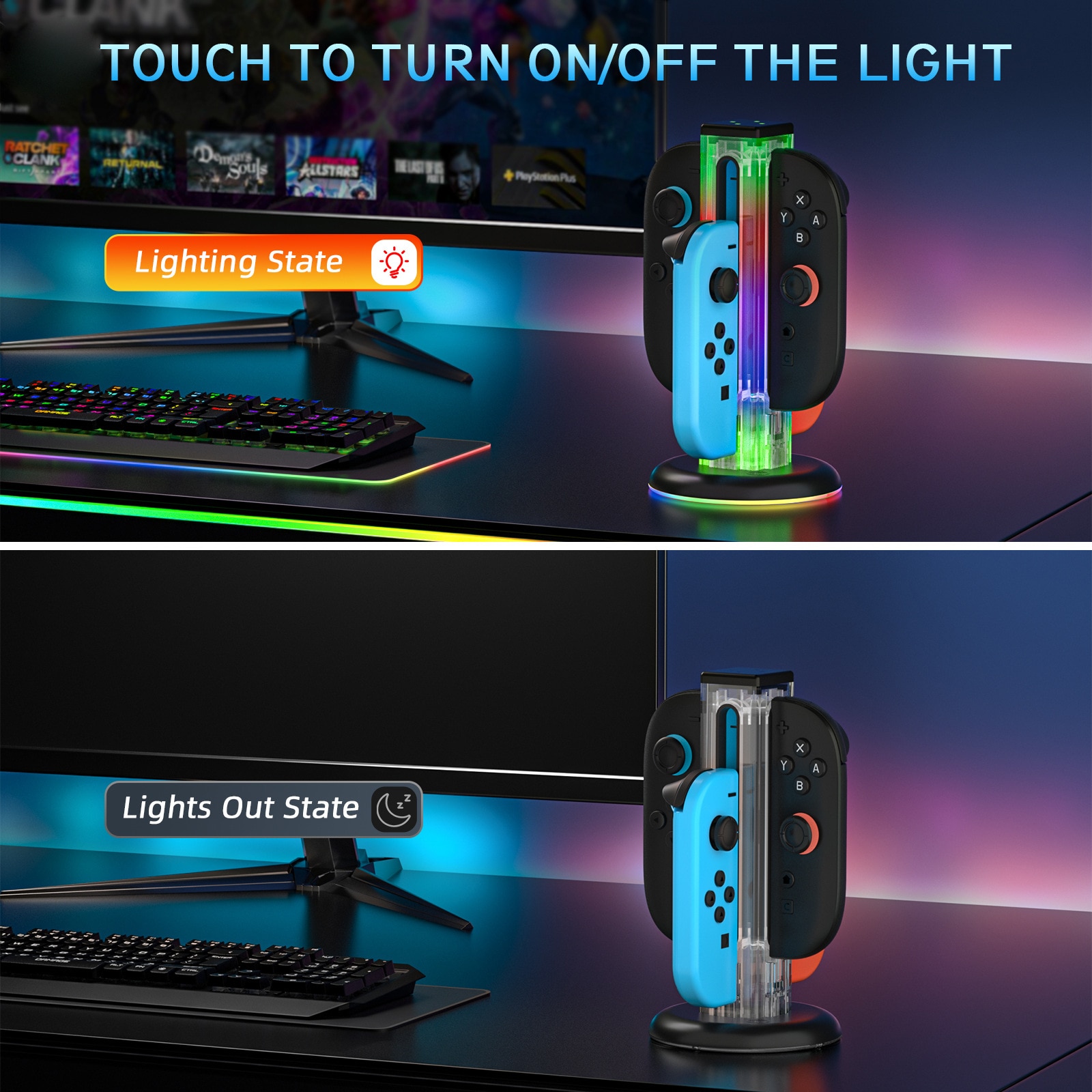 Joy-Con Latausteline RGB-valaistuksella Nintendo Switch 2 Musta