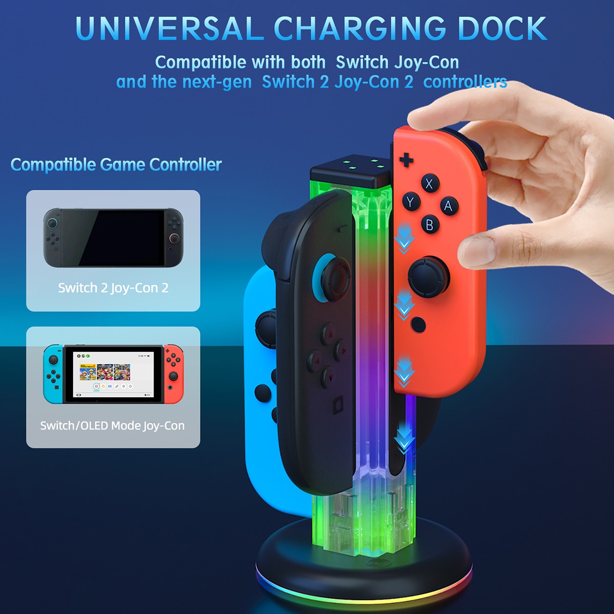 Joy-Con Latausteline RGB-valaistuksella Nintendo Switch 2 Musta
