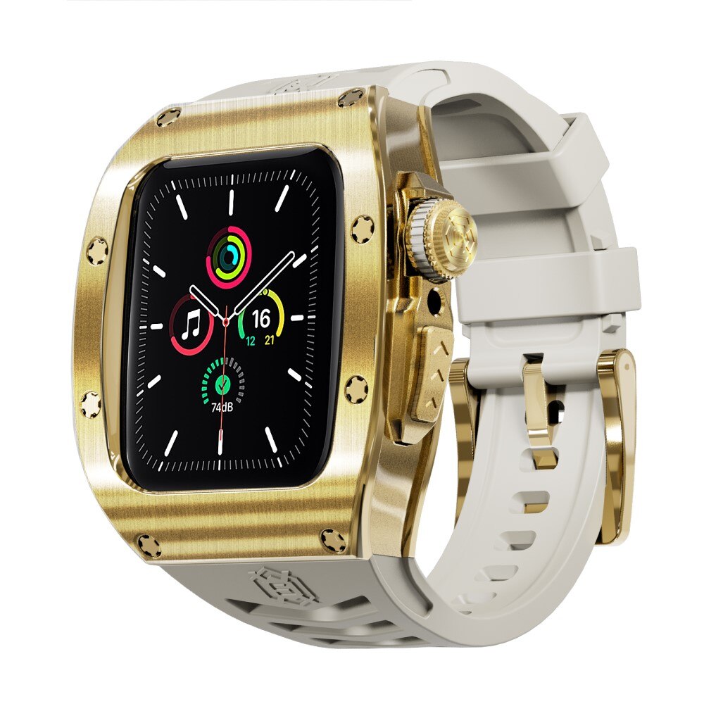 High Brushed Metal Case w Strap Apple Watch 44mm Gold/White