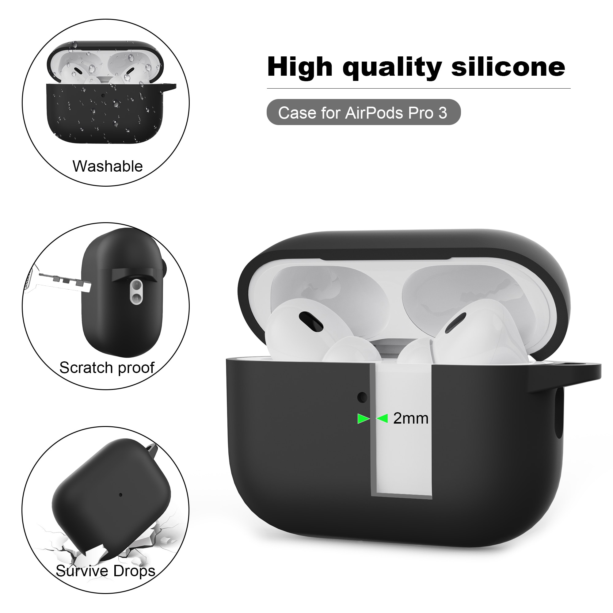 Apple AirPods Pro 3 Silikonikuori karbiinhaalla Oranssi