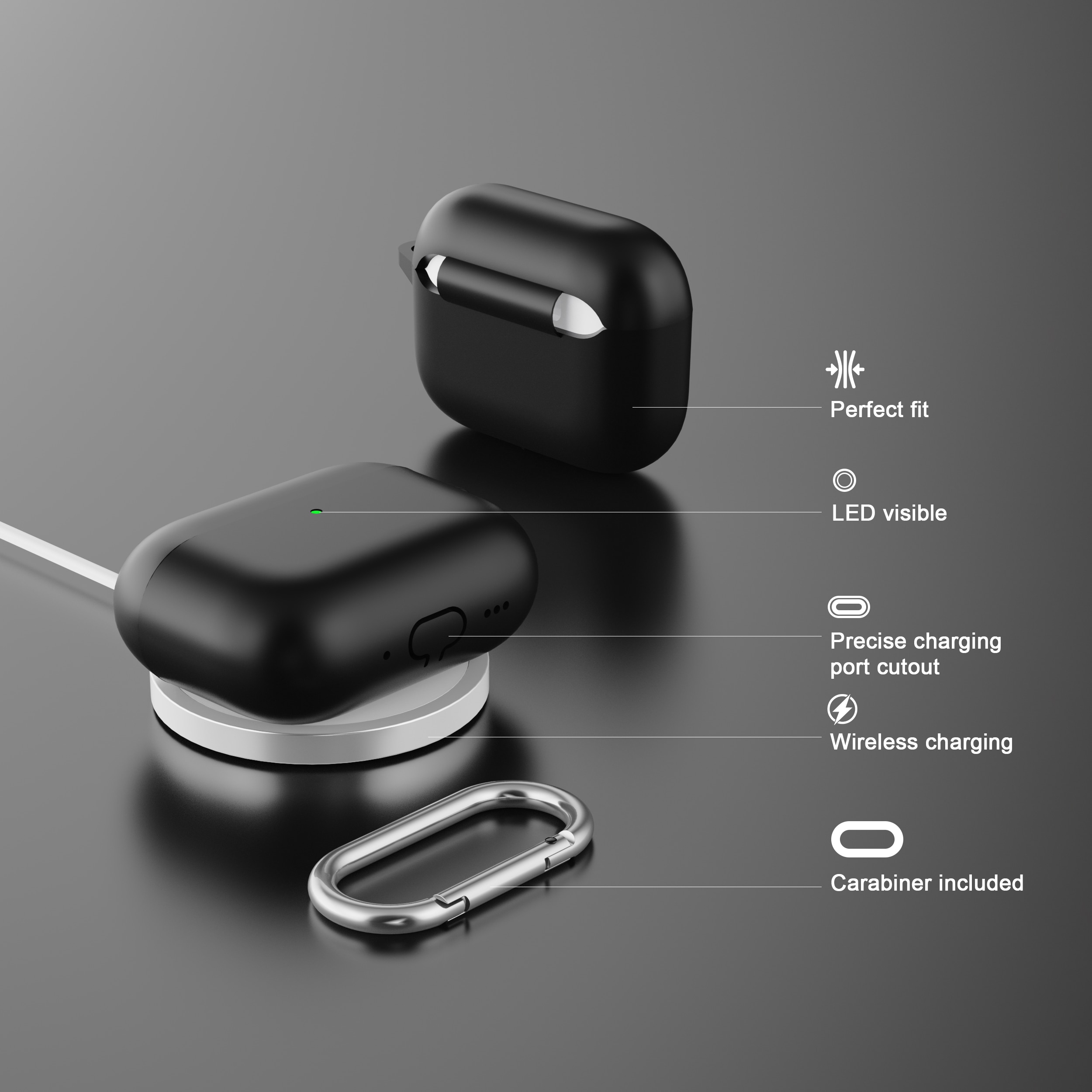 Apple AirPods Pro 3 Silikonikuori karbiinhaalla Oranssi