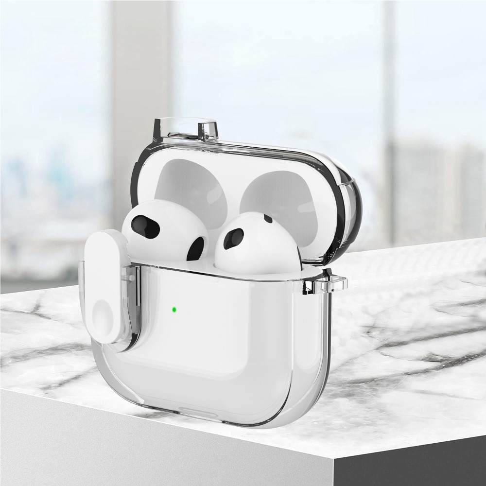 AirPods 3 Kotelo karabiinikoukulla ja lukolla läpinäkyvä