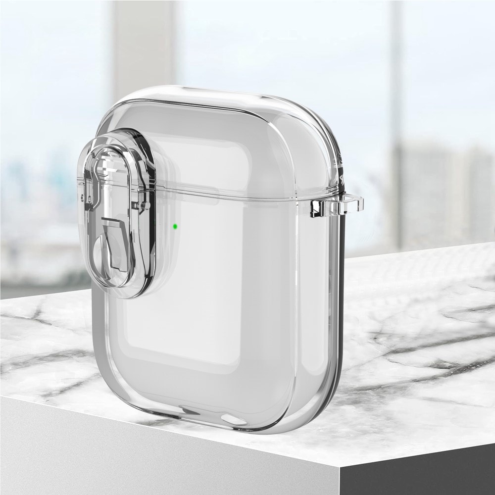Apple AirPods Kotelo karabiinikoukulla ja lukolla läpinäkyvä