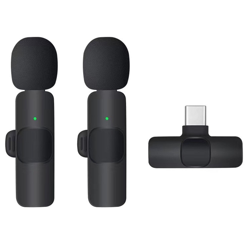 2 langatonta mikrofonia USB-C-vastaanottimella musta