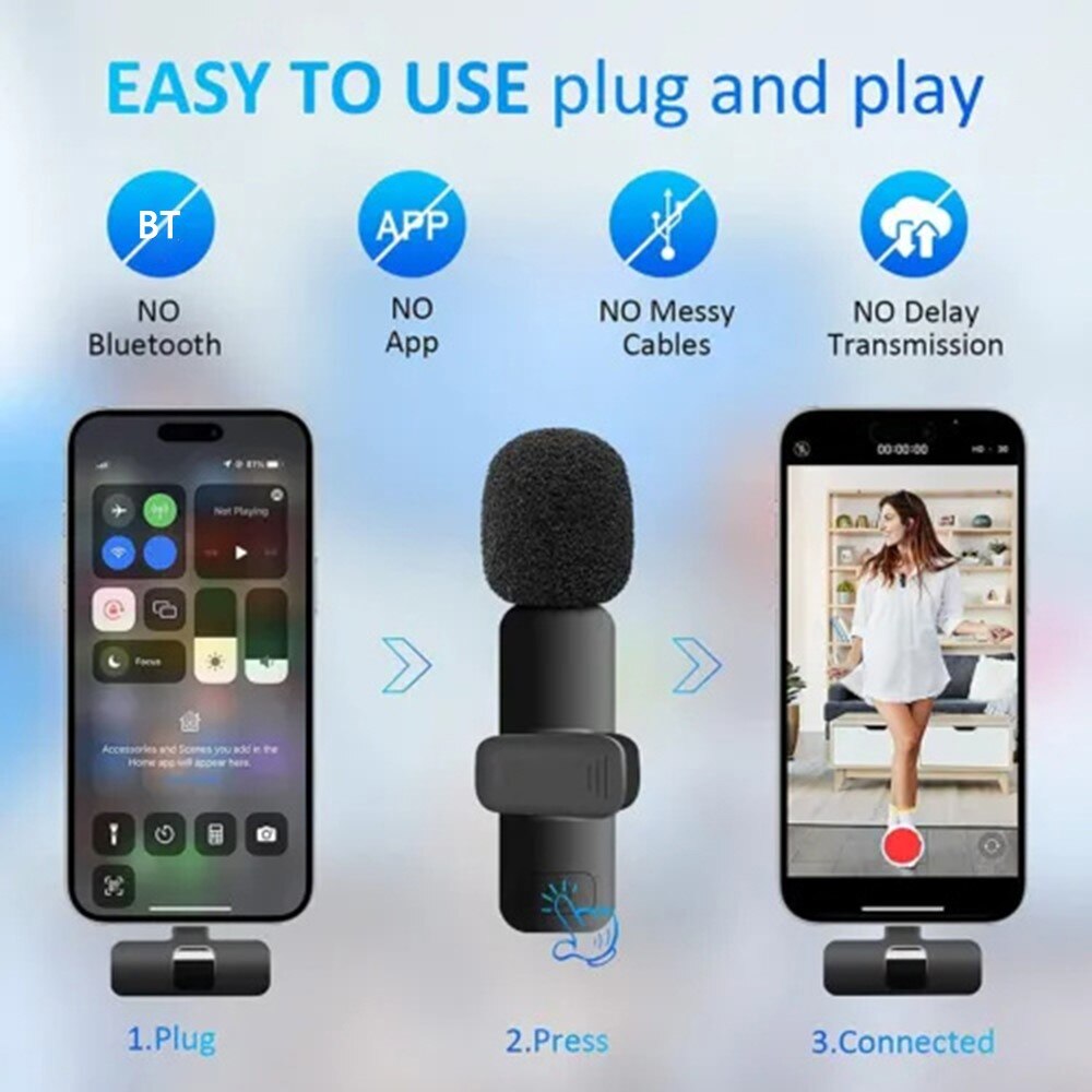 2 langatonta mikrofonia USB-C-vastaanottimella musta