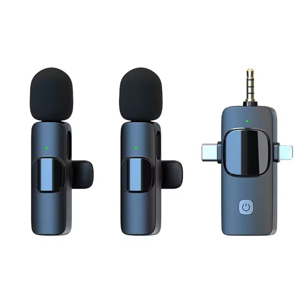 2 langatonta mikrofonia USB-C / Lightning -vastaanottimella musta