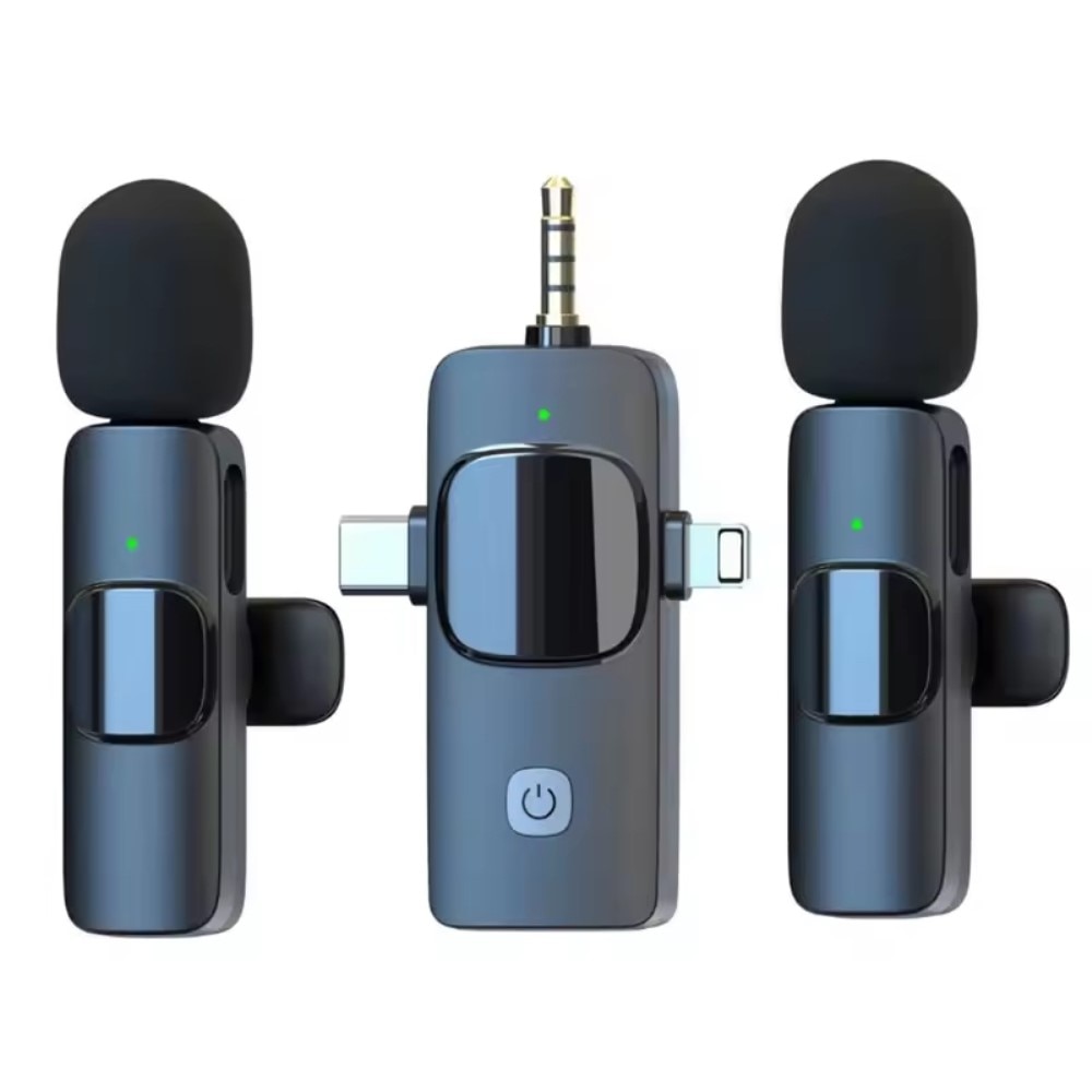 2 langatonta mikrofonia USB-C / Lightning -vastaanottimella musta