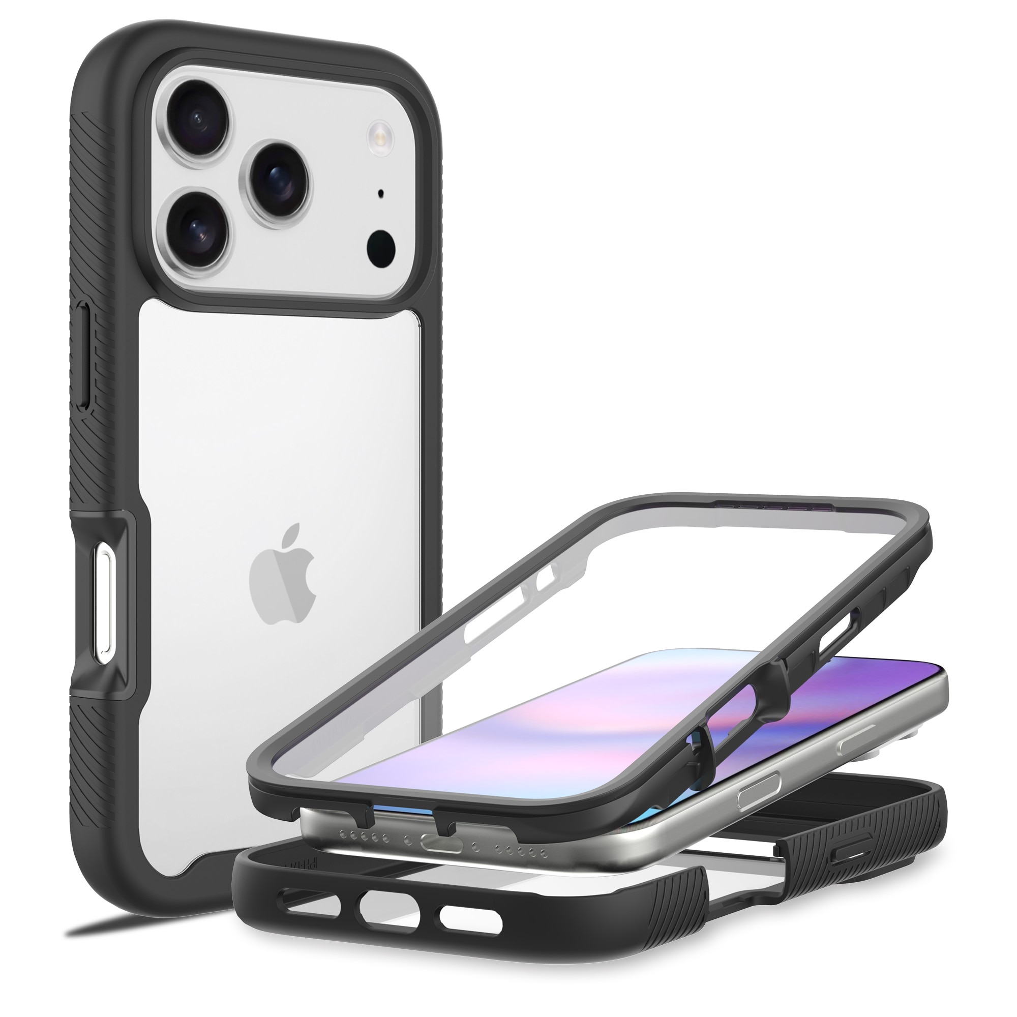 Full Protection Case iPhone 17 Pro Musta/läpinäkyvä