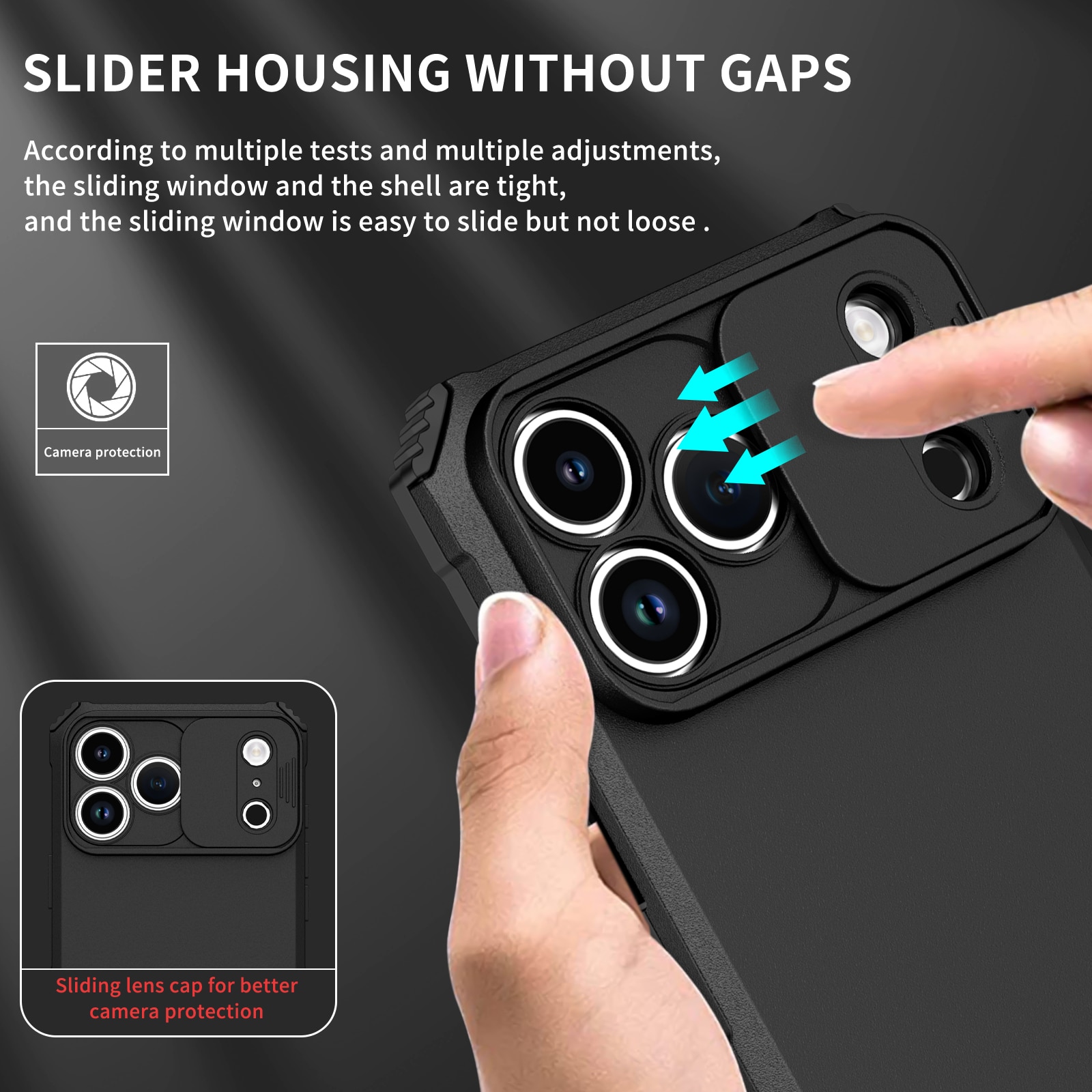 iPhone 17 Pro Max Kickstand Kotelo Kamerasuojalla Musta