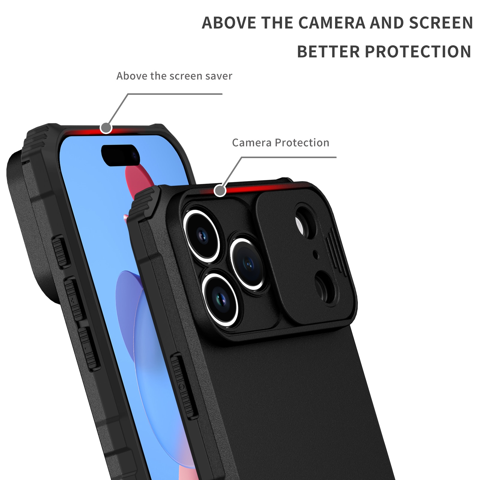 iPhone 17 Pro Max Kickstand Kotelo Kamerasuojalla Musta