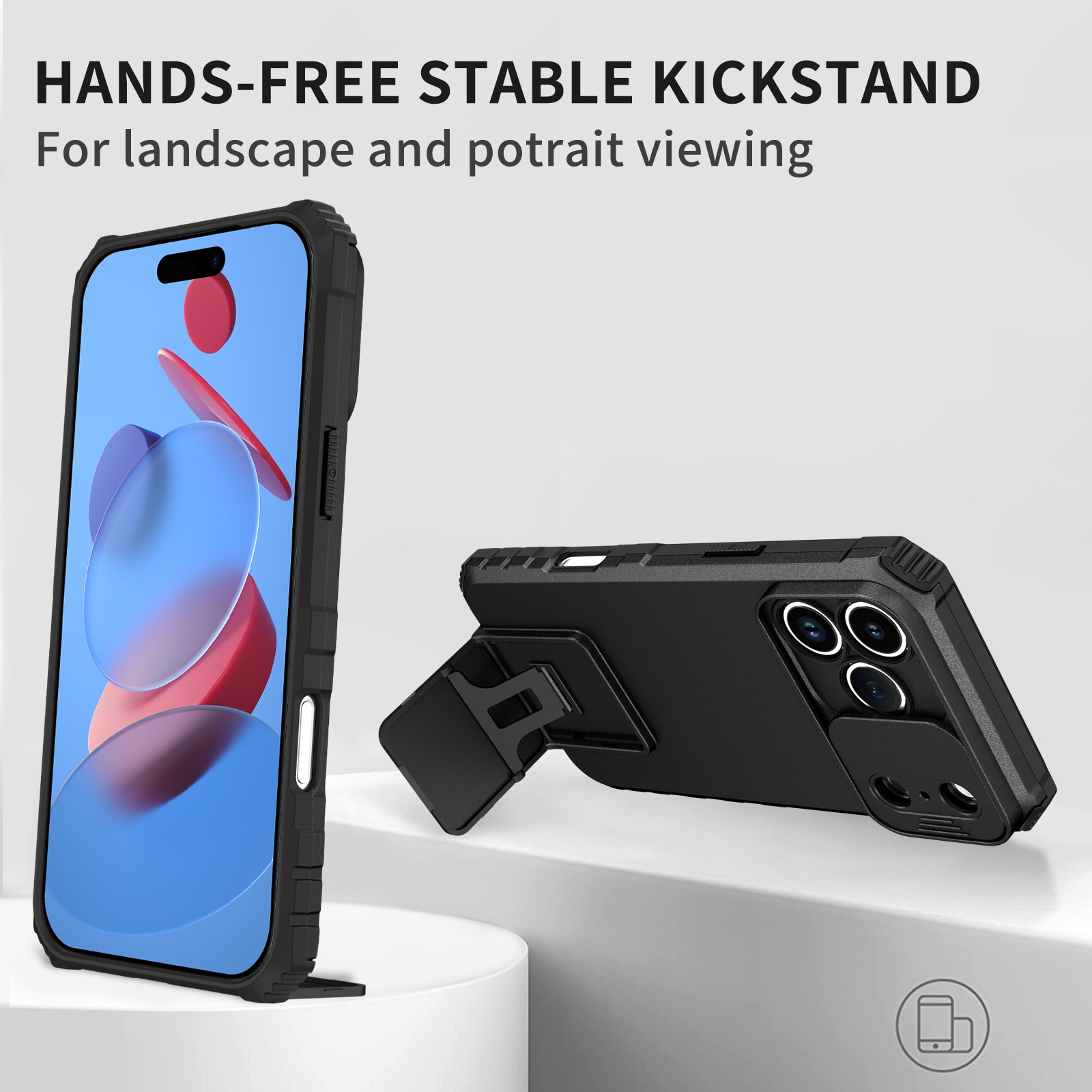 iPhone 17 Pro Max Kickstand Kotelo Kamerasuojalla Musta