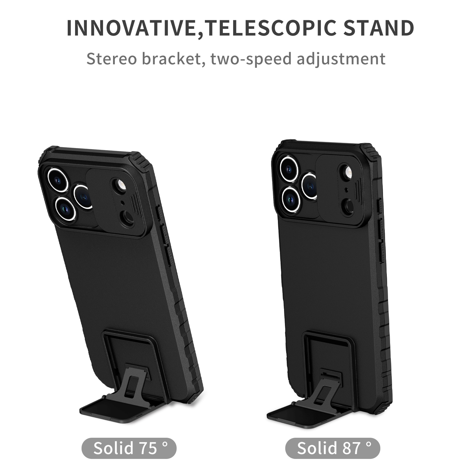 iPhone 17 Pro Max Kickstand Kotelo Kamerasuojalla Musta