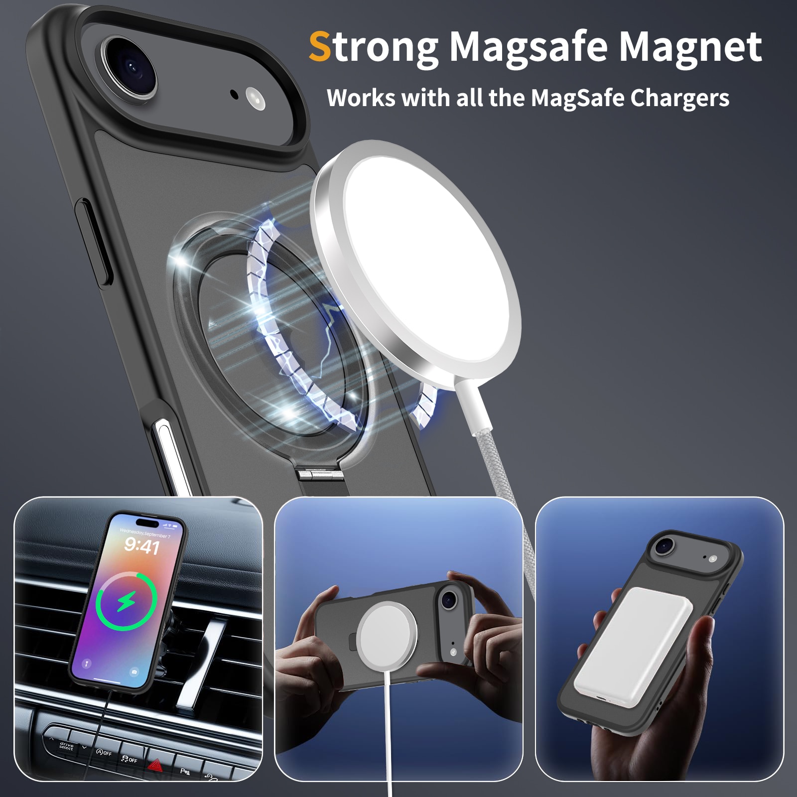 Hybridikuori Magnetic Ring iPhone 17 Air Musta