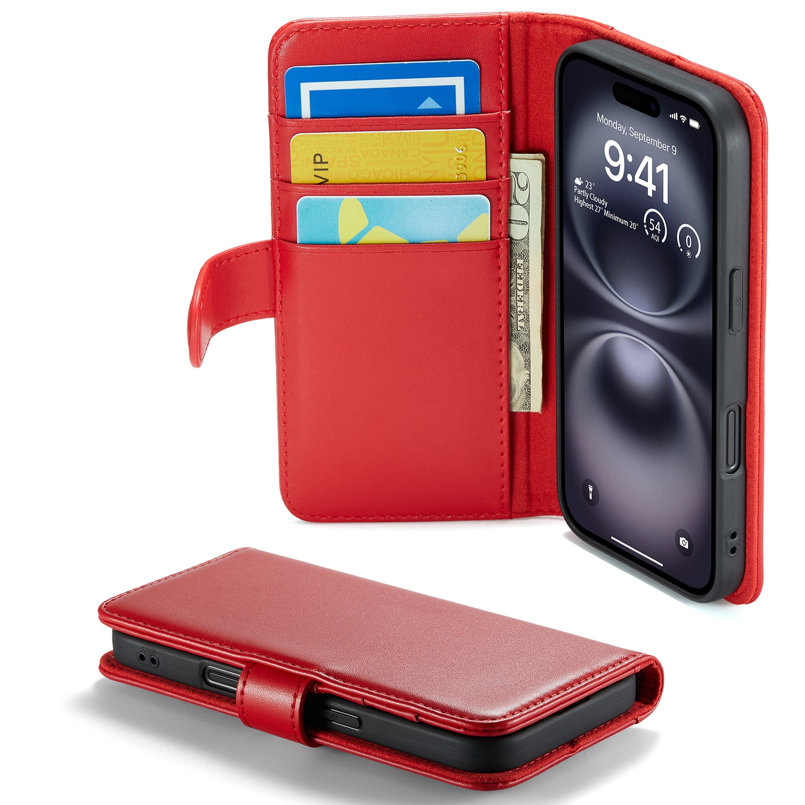 Aito Nahkakotelo iPhone 16 Punainen