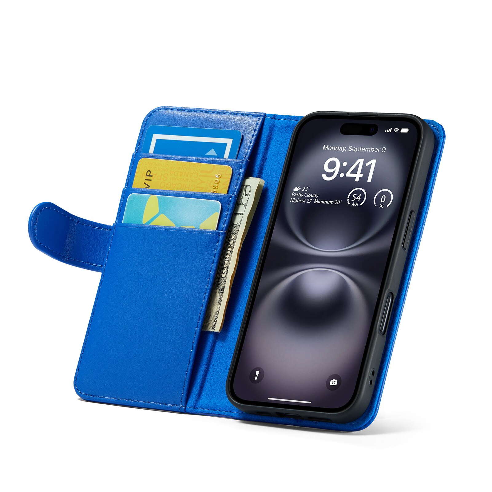 Aito Nahkakotelo iPhone 16 Sininen
