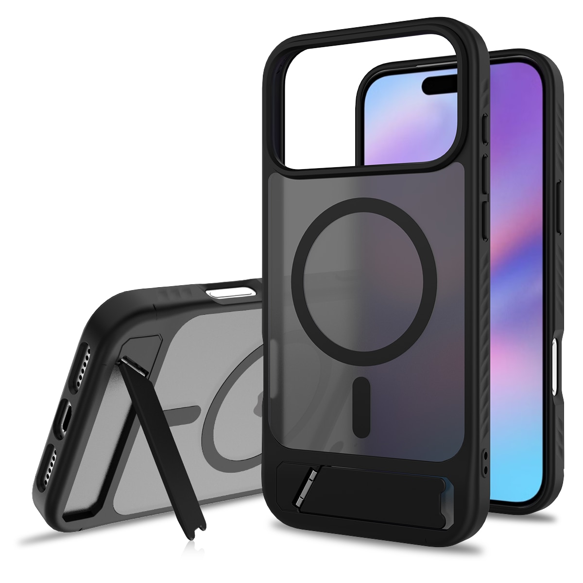 Magneettinen suojakuori jalustalla iPhone 17 Pro Musta