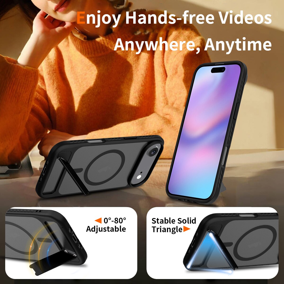 Magneettinen suojakuori jalustalla iPhone 17 Air Musta