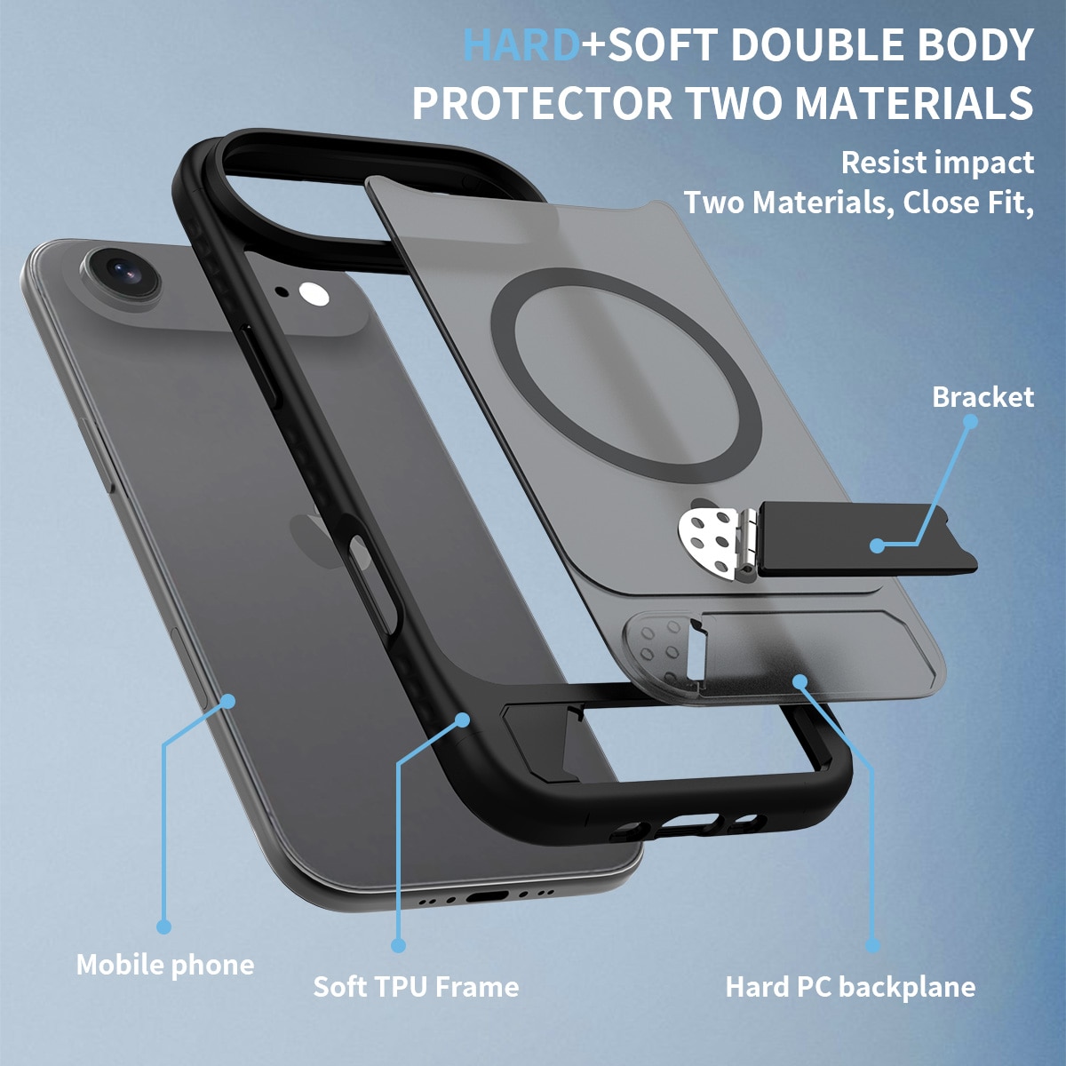 Magneettinen suojakuori jalustalla iPhone 17 Air Musta
