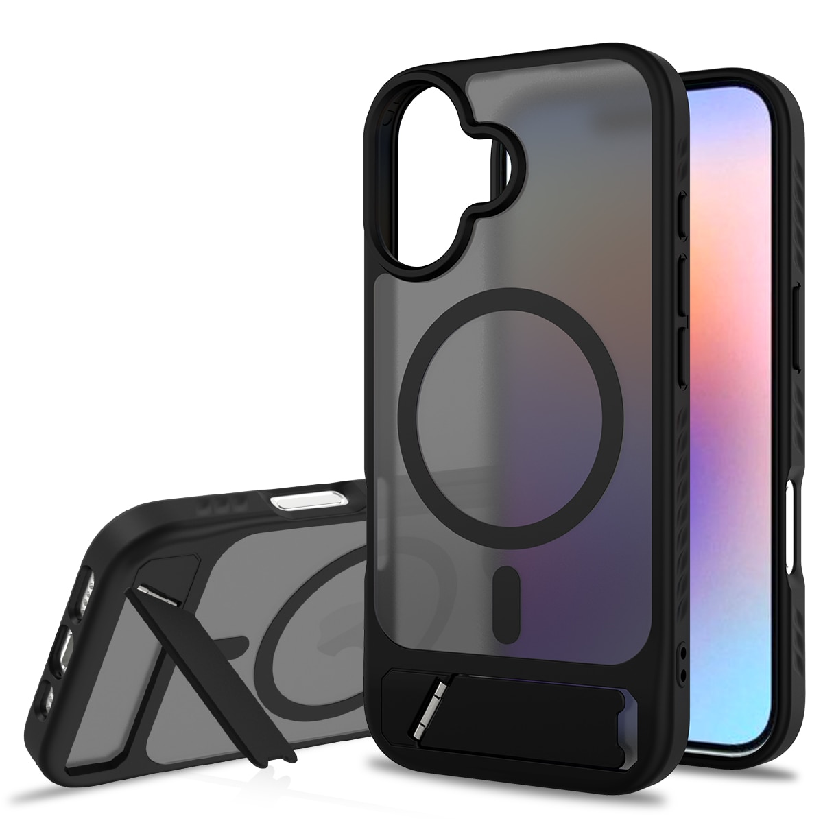 Magneettinen suojakuori jalustalla iPhone 17 Musta