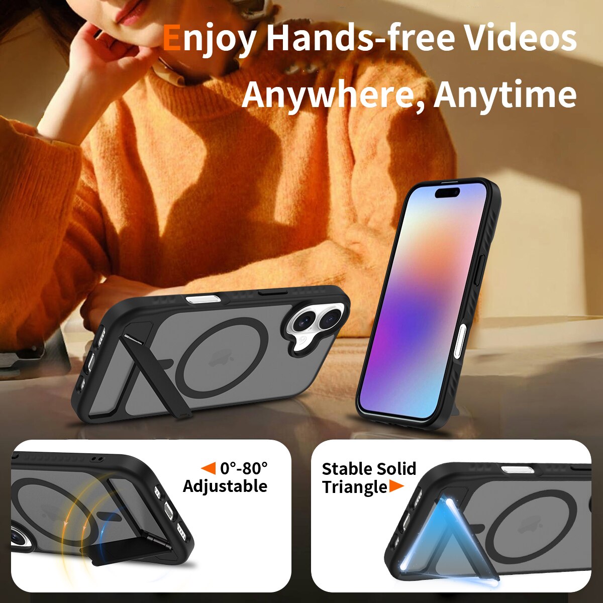 Magneettinen suojakuori jalustalla iPhone 17 Musta
