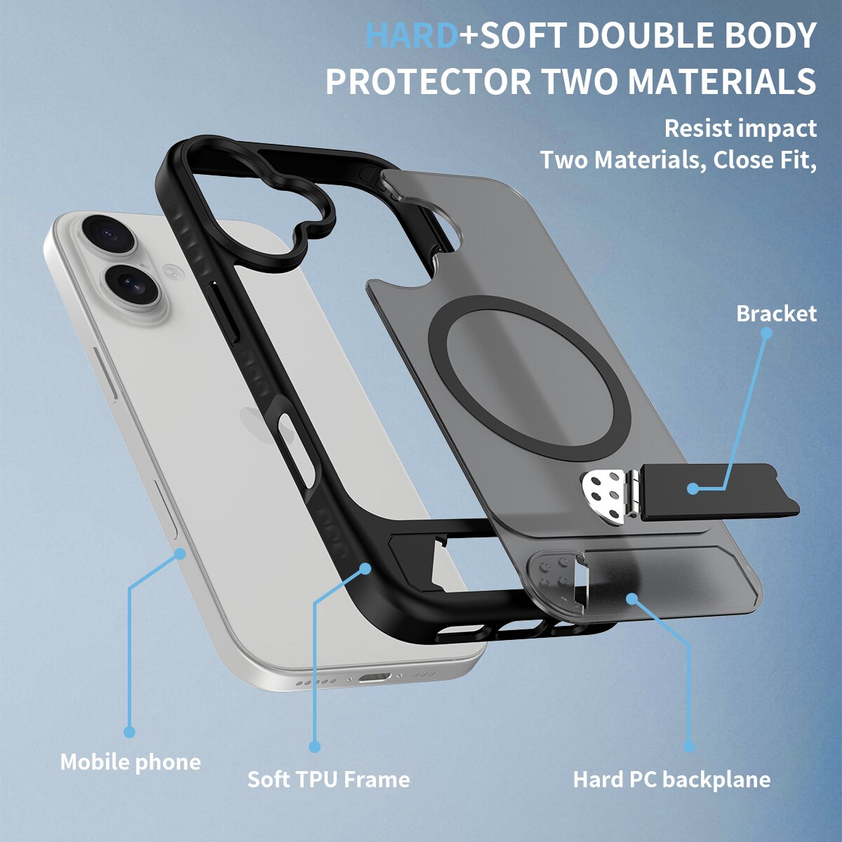 Magneettinen suojakuori jalustalla iPhone 17 Musta