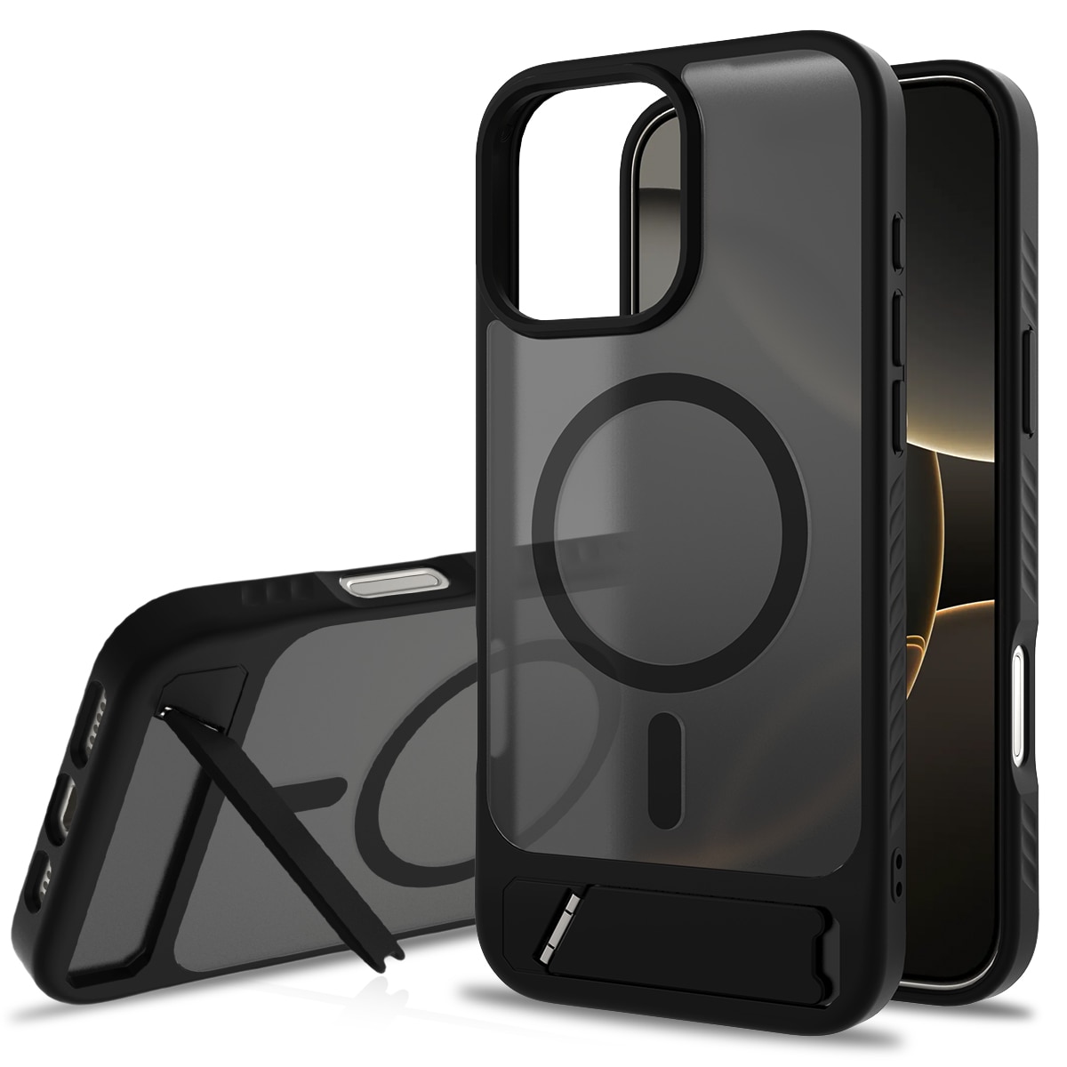 Magneettinen suojakuori jalustalla iPhone 17 Musta
