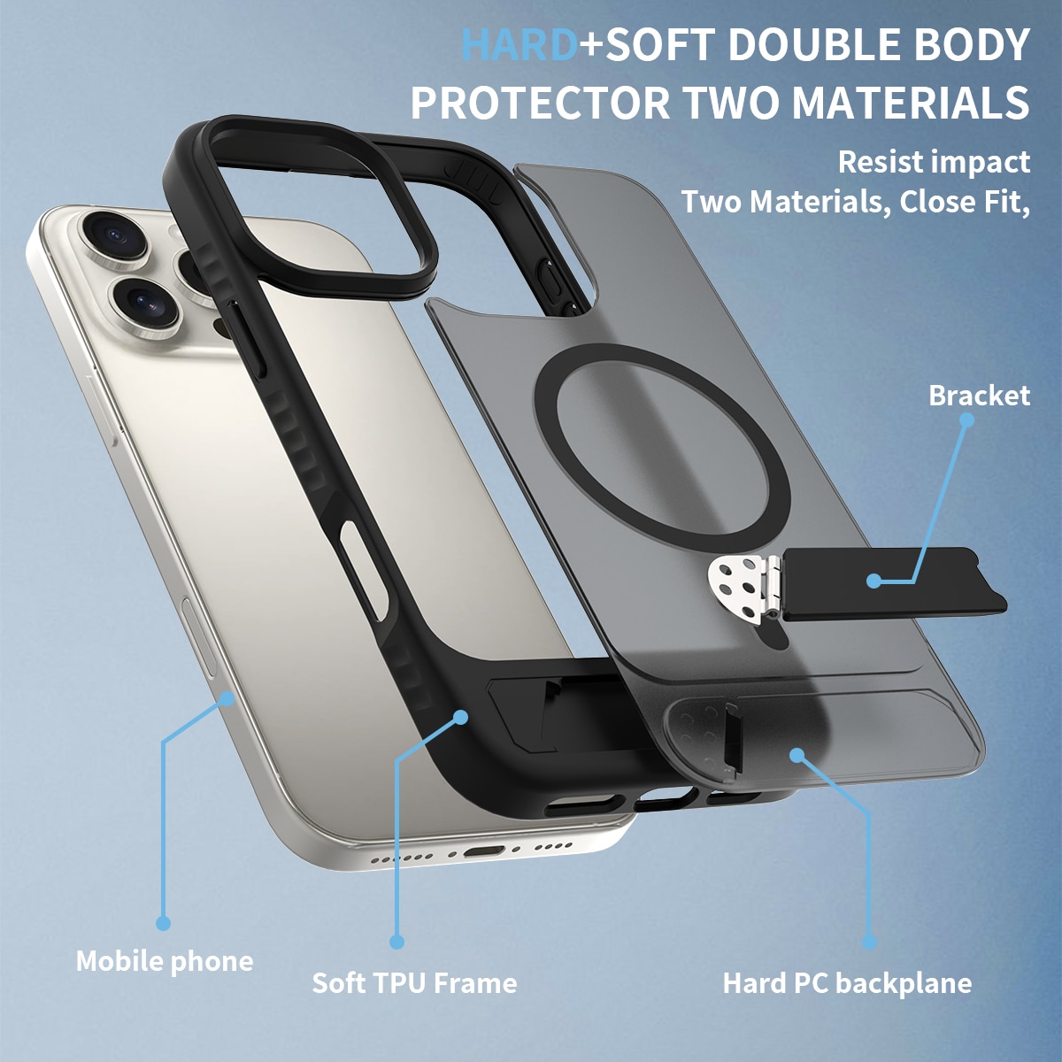 Magneettinen suojakuori jalustalla iPhone 17 Musta