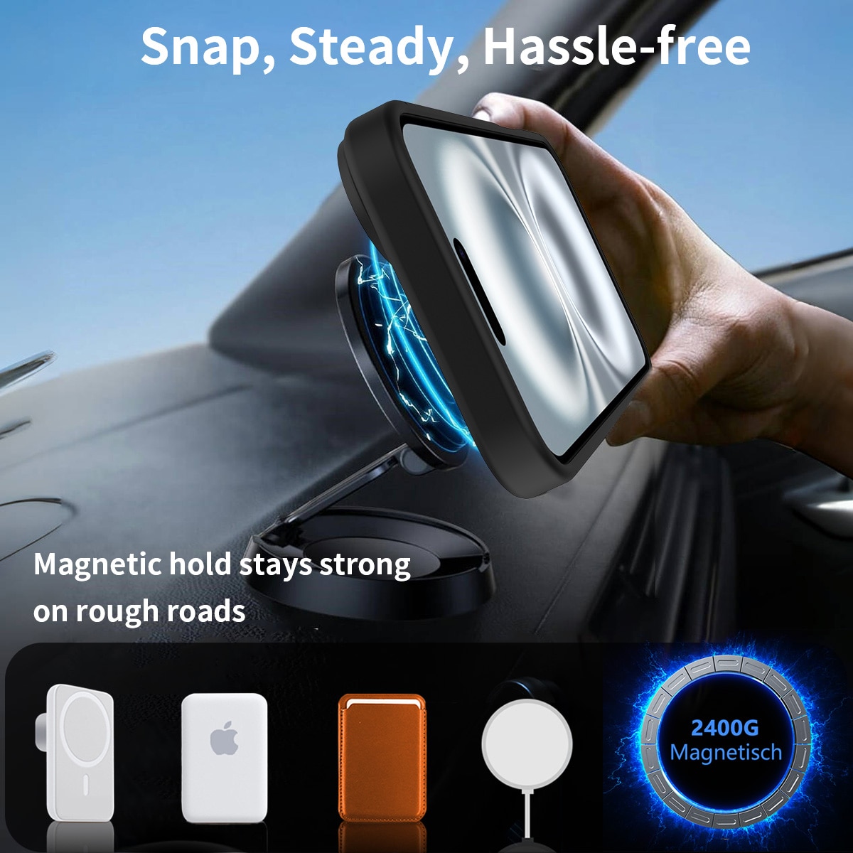 Magneettinen suojakuori jalustalla iPhone 16 Musta