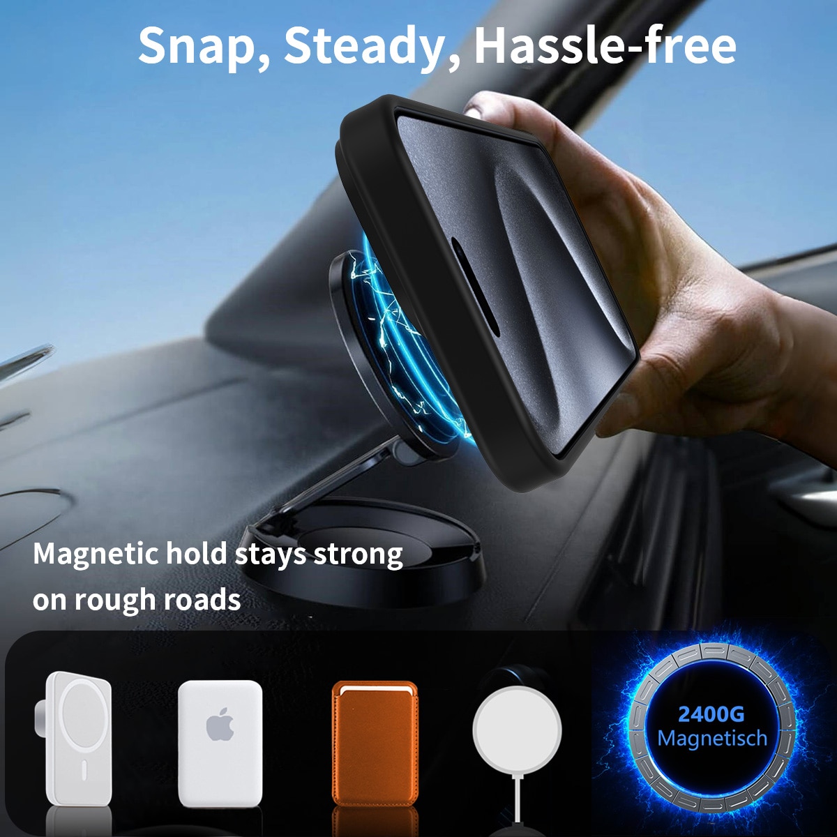 Magneettinen suojakuori jalustalla iPhone 15 Pro Max Musta