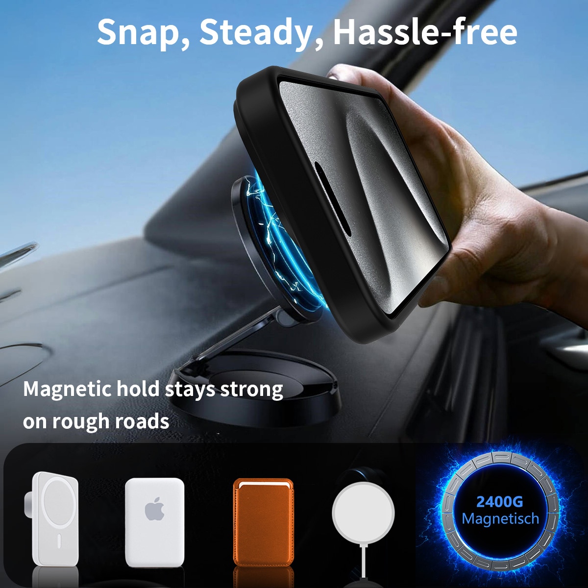 Magneettinen suojakuori jalustalla iPhone 15 Pro Musta
