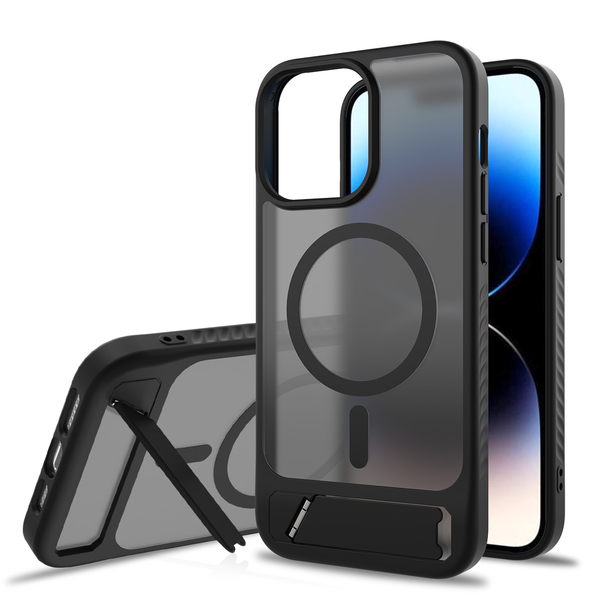 Magneettinen suojakuori jalustalla iPhone 14 Pro Max Musta