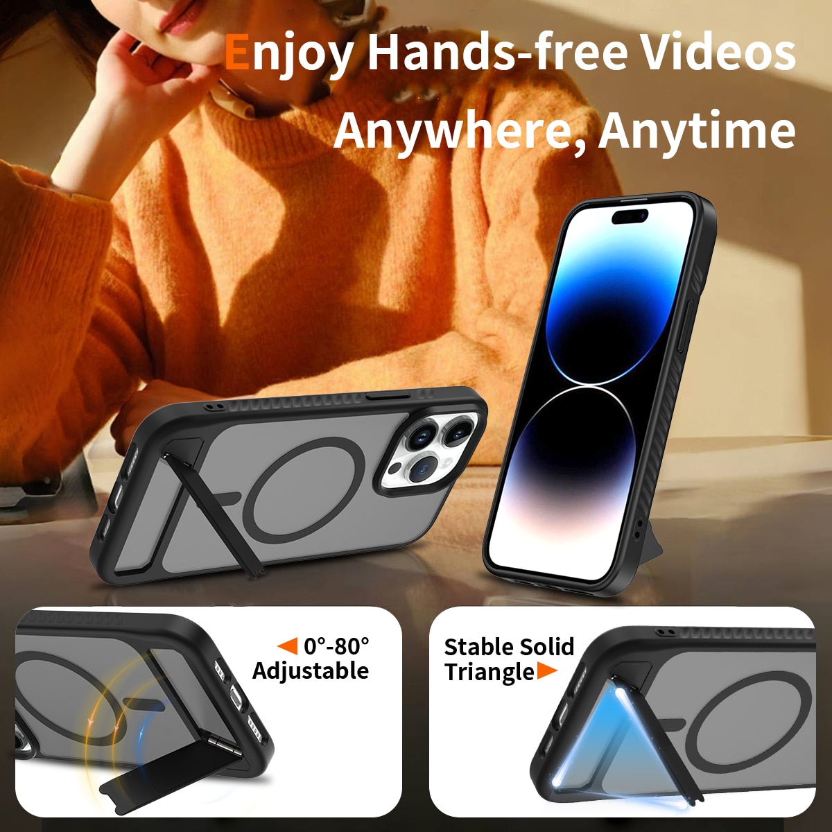 Magneettinen suojakuori jalustalla iPhone 14 Pro Max Musta