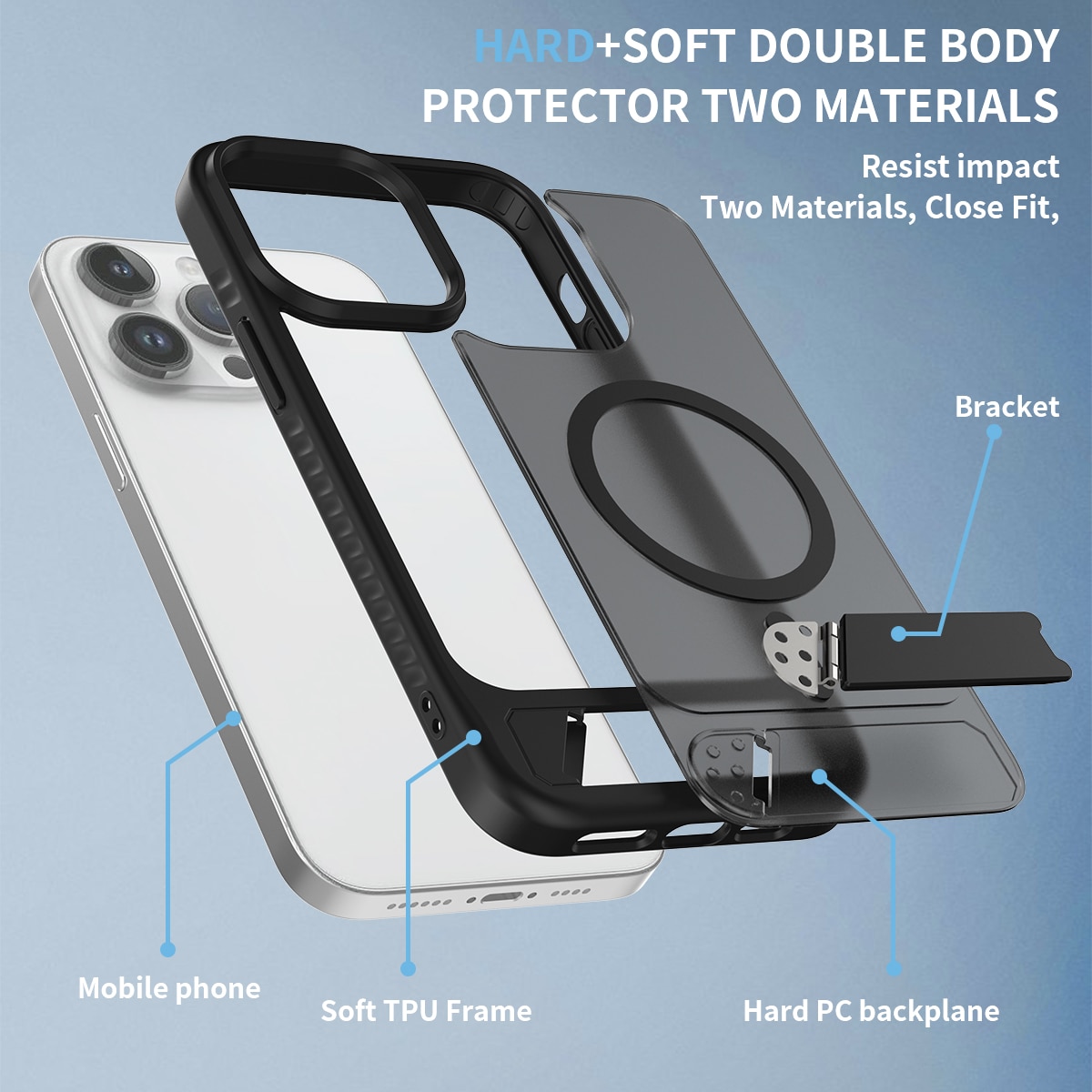 Magneettinen suojakuori jalustalla iPhone 14 Pro Max Musta