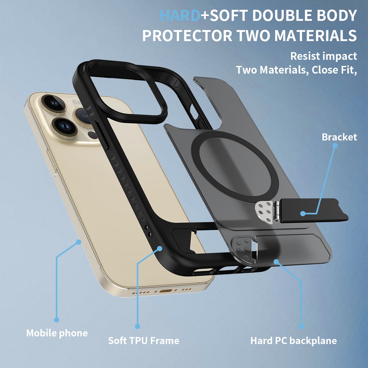 Magneettinen suojakuori jalustalla iPhone 13 Pro Musta