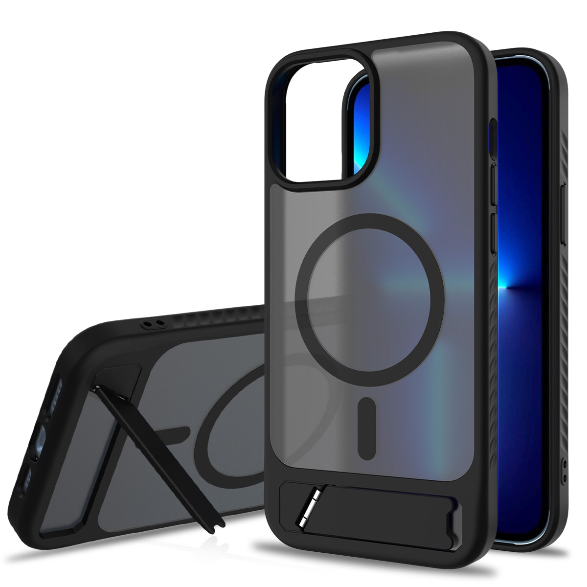 Magneettinen suojakuori jalustalla iPhone 13 Pro Max Musta