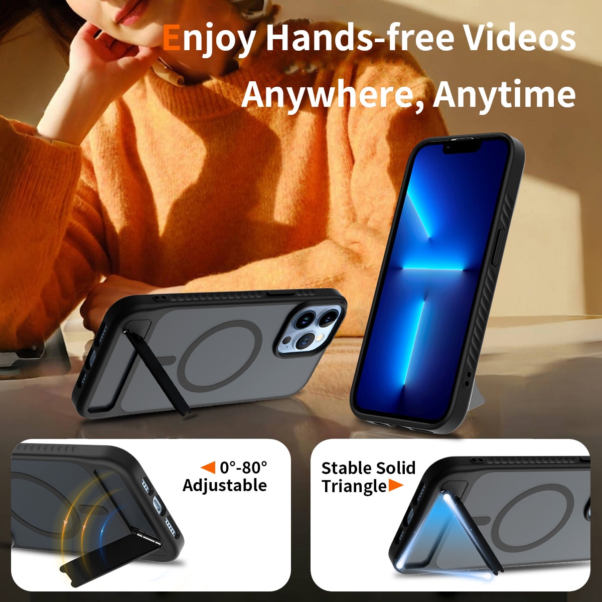Magneettinen suojakuori jalustalla iPhone 13 Pro Max Musta