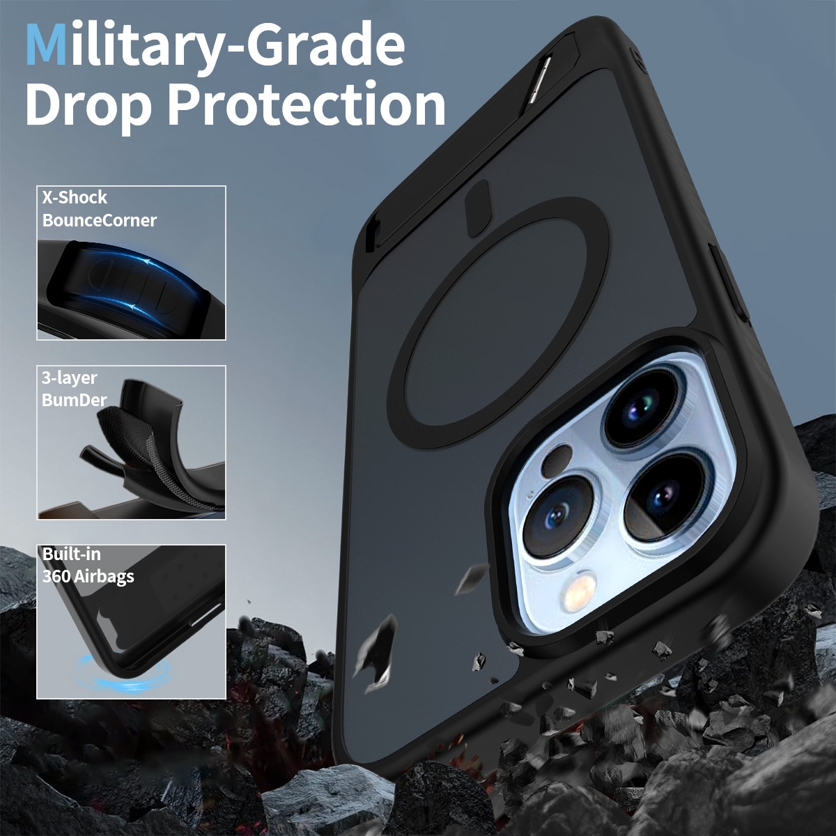 Magneettinen suojakuori jalustalla iPhone 13 Pro Max Musta