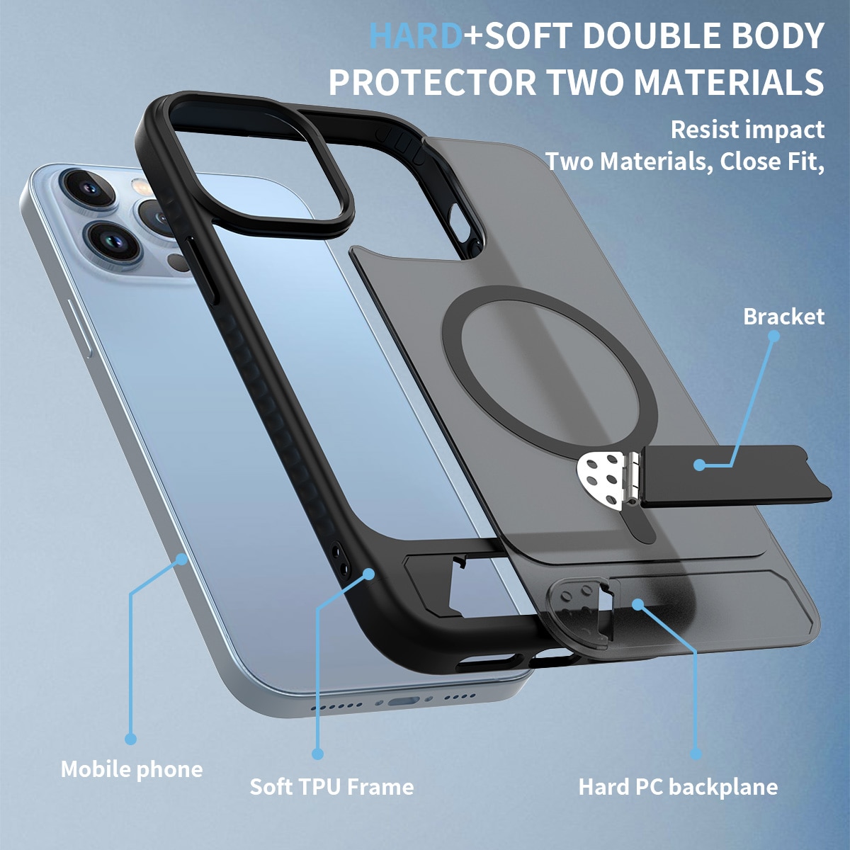 Magneettinen suojakuori jalustalla iPhone 13 Pro Max Musta