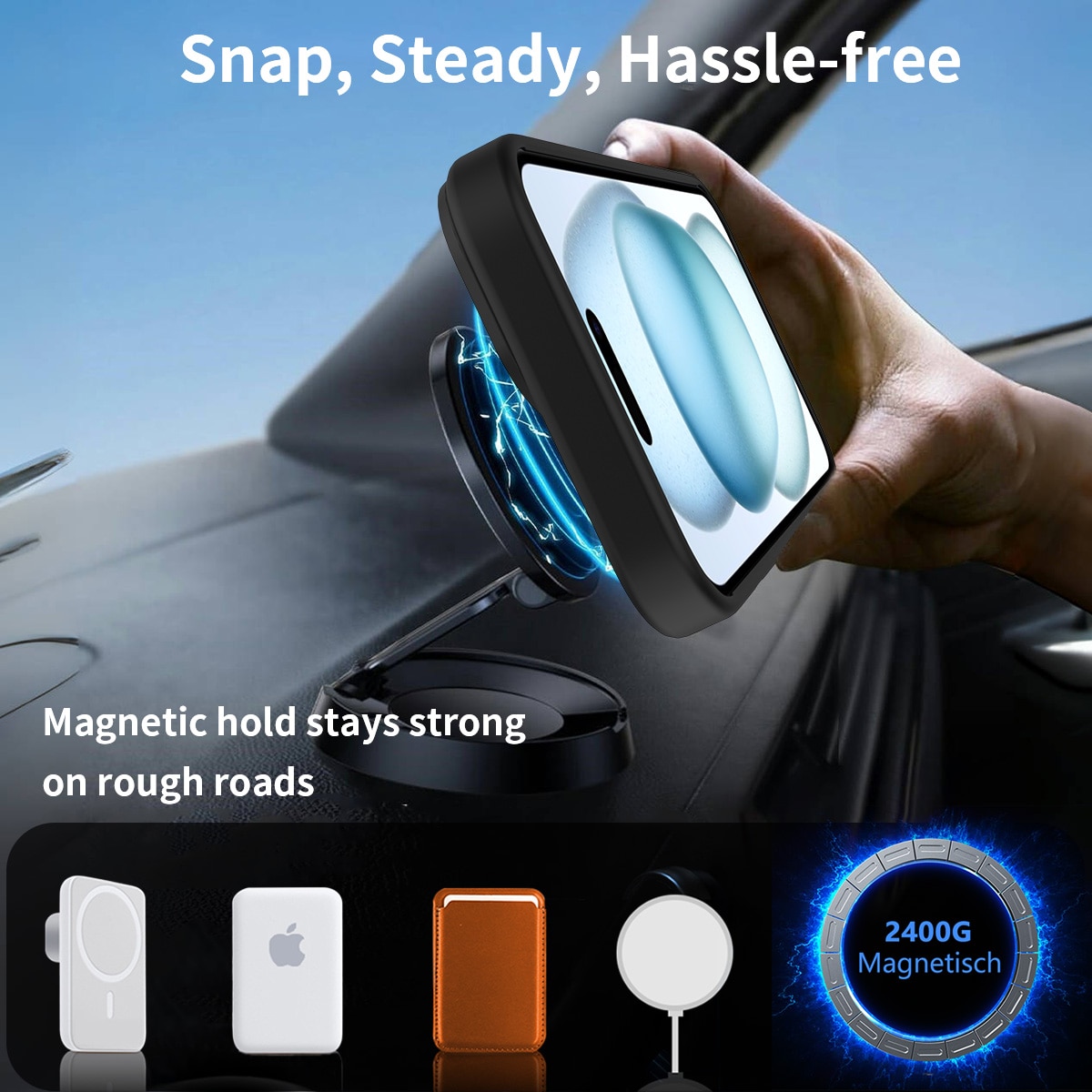 Magneettinen suojakuori jalustalla iPhone 15 Musta