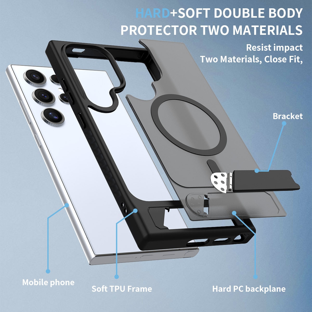 Magneettinen suojakuori jalustalla Samsung Galaxy S24 Ultra Musta