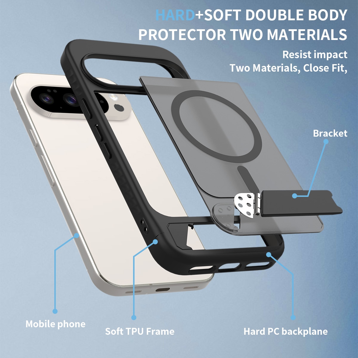 Magneettinen suojakuori jalustalla Google Pixel 10 Musta