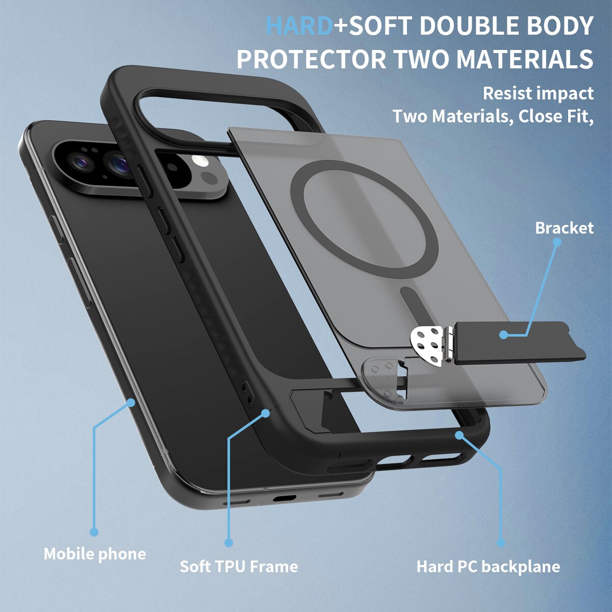 Magneettinen suojakuori jalustalla Google Pixel 10 Pro XL Musta