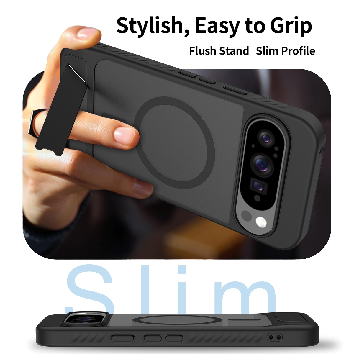 Magneettinen suojakuori jalustalla Google Pixel 10 Pro XL Musta