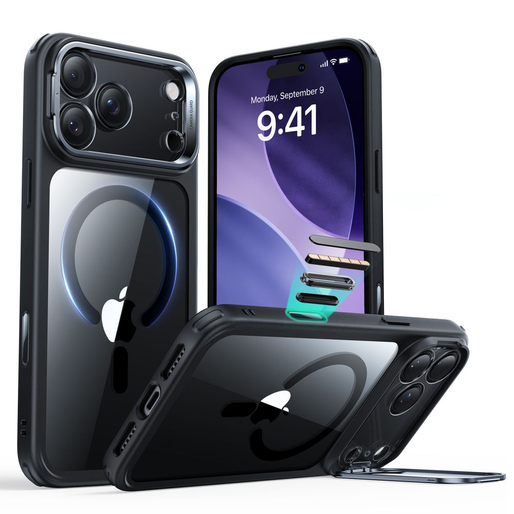 Classic Kickstand HaloLock MagSafe iPhone 17 Pro Musta/läpinäkyvä