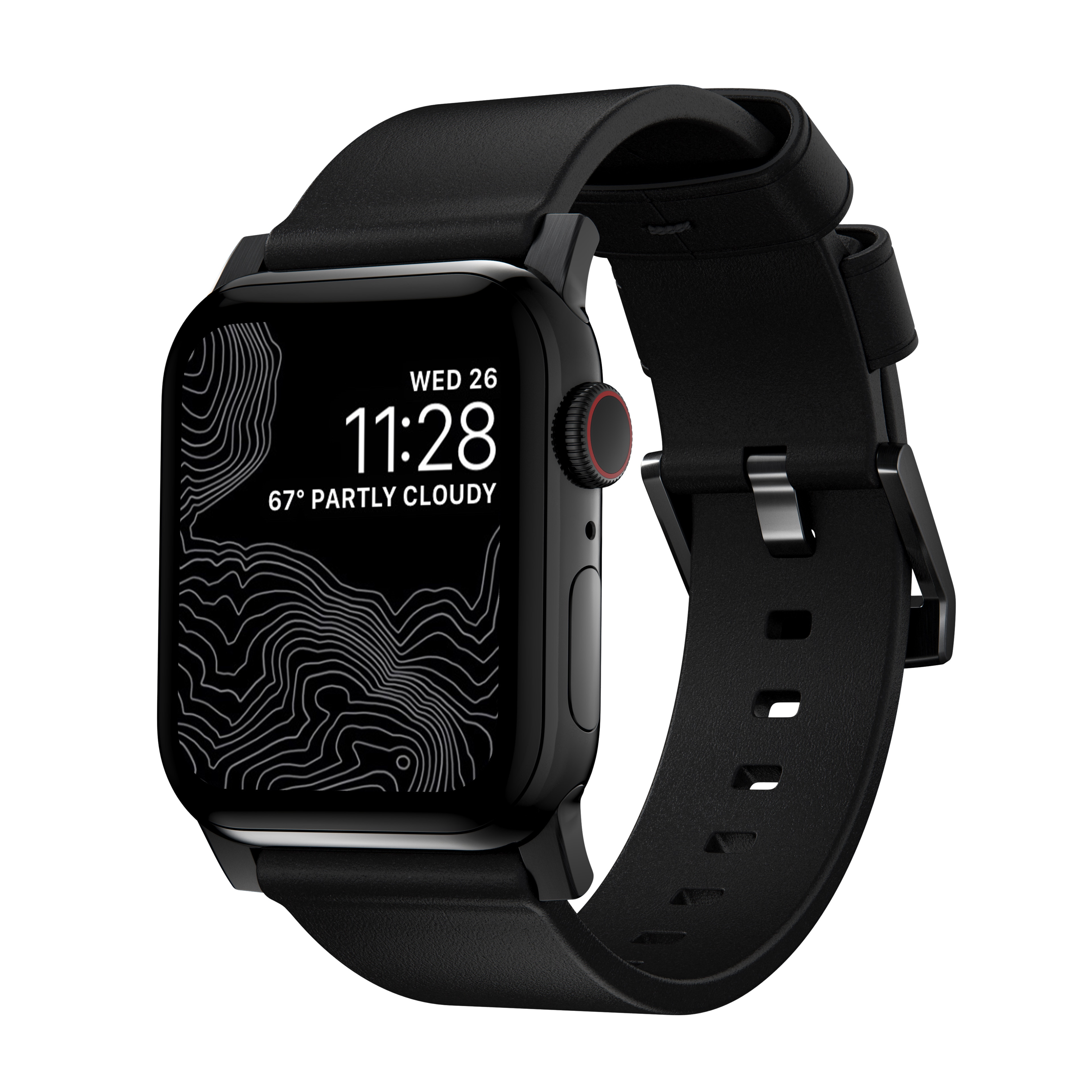 Apple Watch 42/44/45/49mm Modern Leather Band Black (Black Hardware)