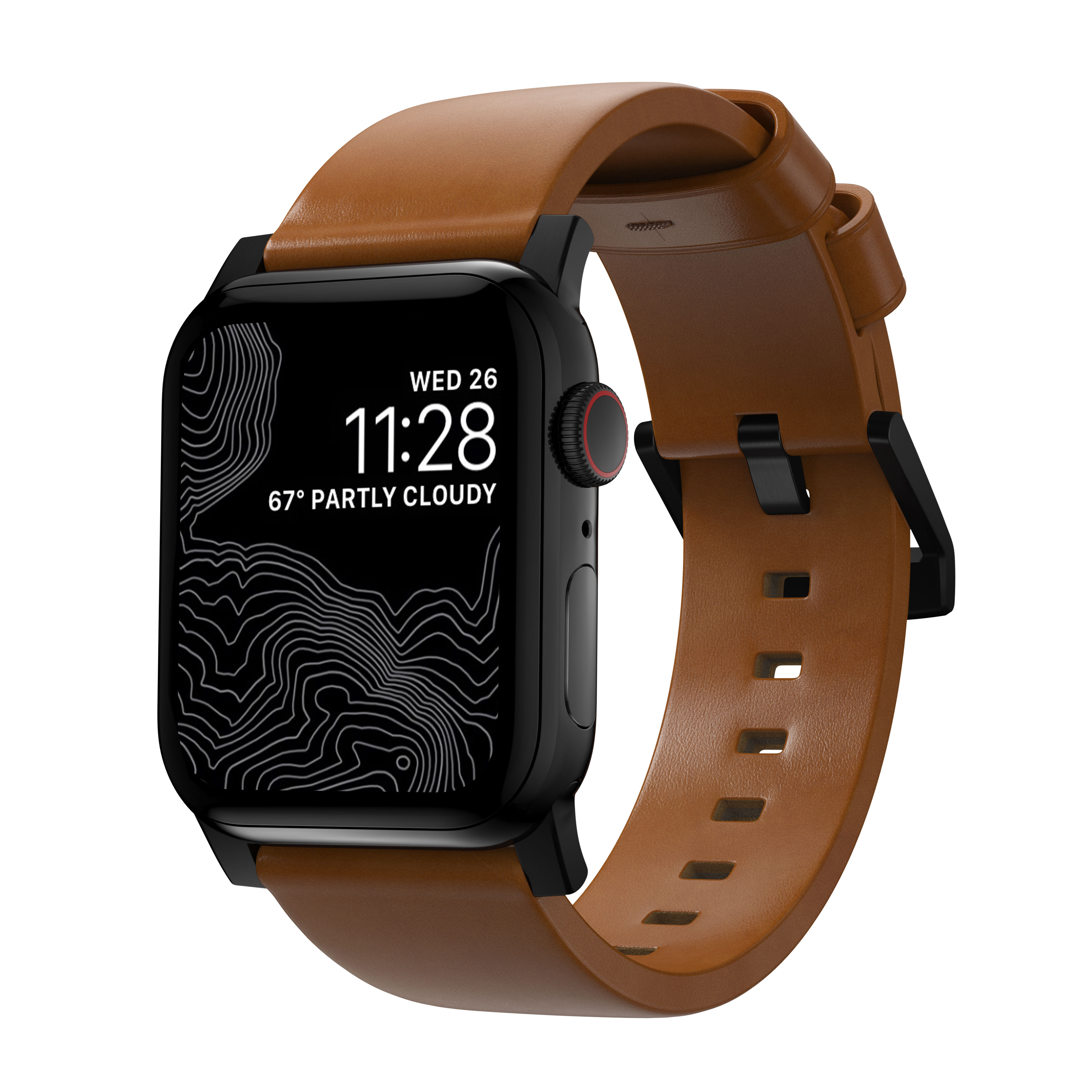 Apple Watch Ultra 49mm Modern Leather Band English Tan (Black Hardware)