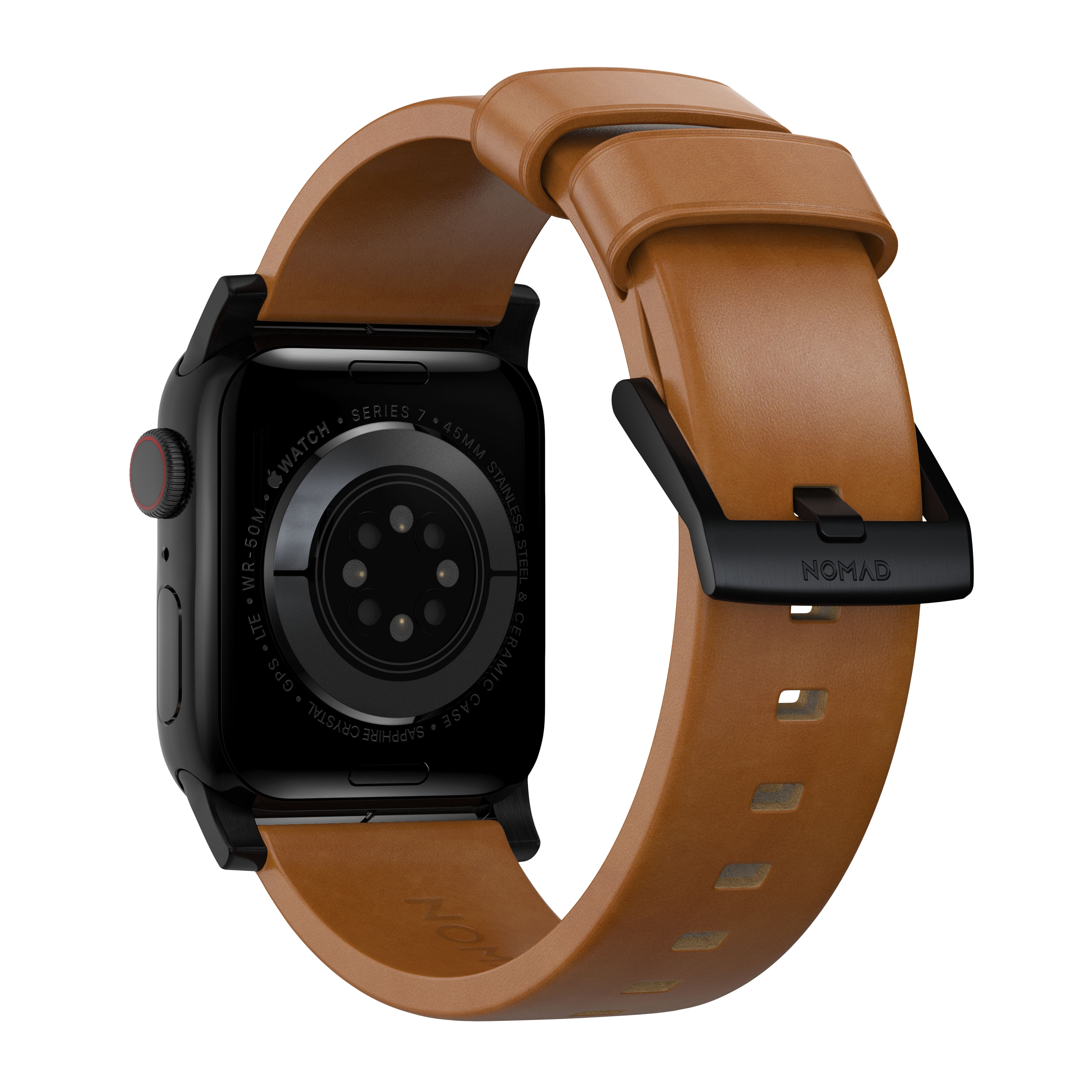 Apple Watch 45mm Series 8 Modern Leather Band English Tan (Black Hardware)