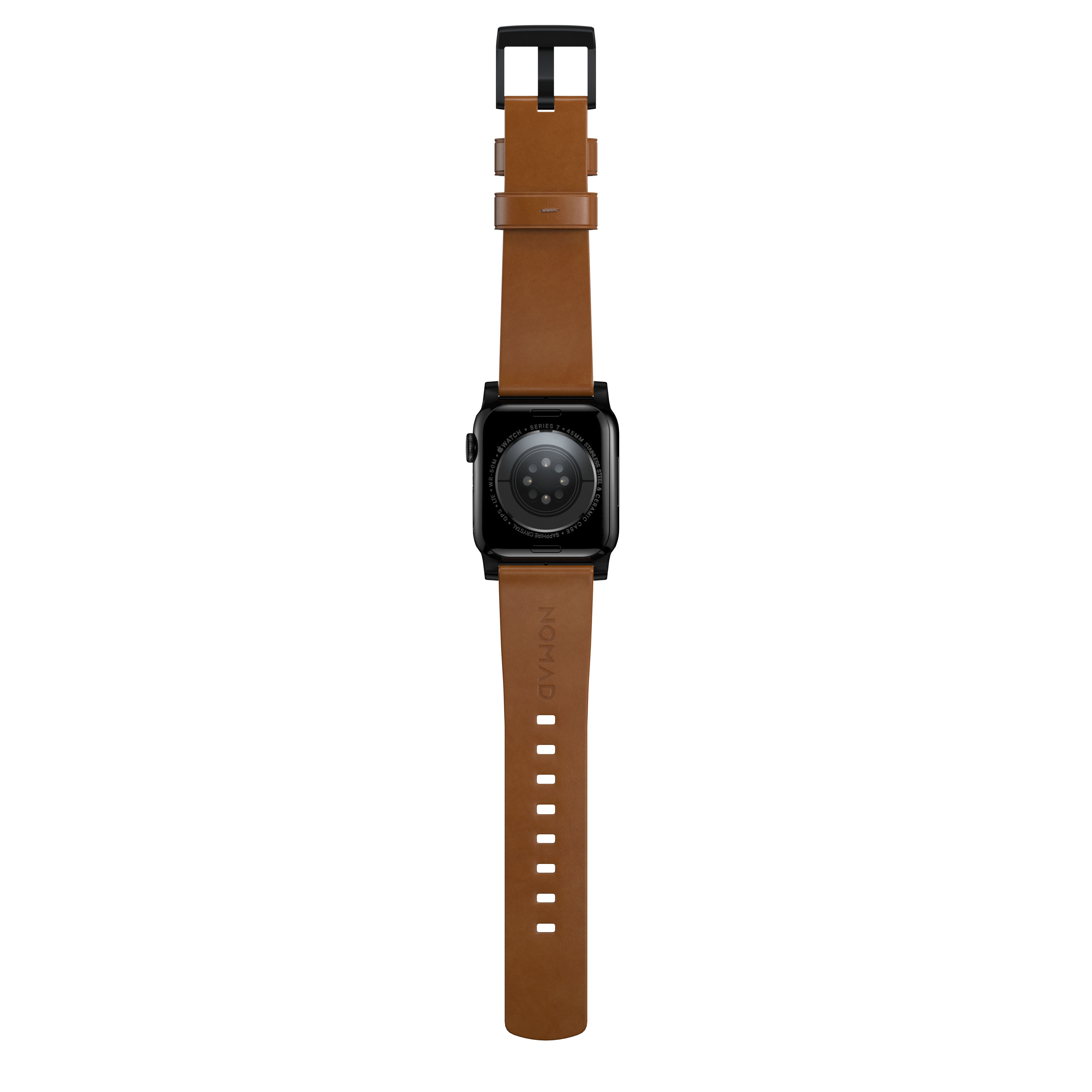 Apple Watch SE 44mm Modern Leather Band English Tan (Black Hardware)